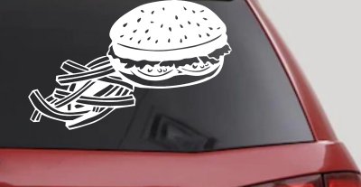 Cheeseburger and French Fries Restaurant Window Lettering  Business Car or Truck Window Vinyl Decal Sticker