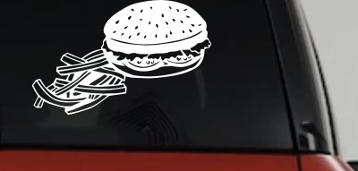 Cheeseburger and French Fries Restaurant Window Lettering  Business Car or Truck Window Vinyl Decal Sticker