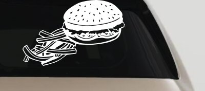 Cheeseburger and French Fries Restaurant Window Lettering  Business Car or Truck Window Vinyl Decal Sticker