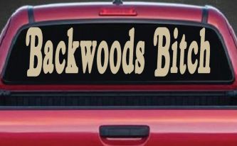 Backwoods Bitch Country Car or Truck Window Decal Sticker (Desert Sand)