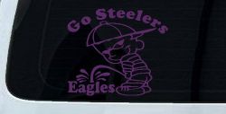 Go Steelers Pee On Eagles Calvin Facing Left Special Orders Car or Truck Window Decal Sticker (Violet)