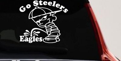 Go Steelers Pee On Eagles Calvin Facing Left Special Orders Car or Truck Window Vinyl Decal Sticker