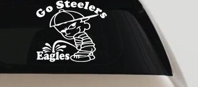 Go Steelers Pee On Eagles Calvin Facing Left Special Orders Car or Truck Window Vinyl Decal Sticker