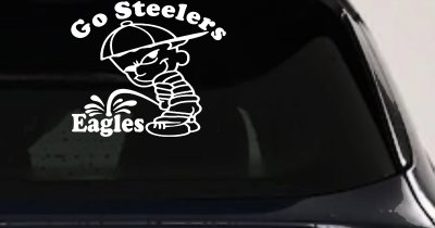 Go Steelers Pee On Eagles Calvin Facing Left Special Orders Car or Truck Window Vinyl Decal Sticker