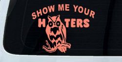Show Me Your Hooters Owl Car or Truck Window Decal Sticker (Coral)