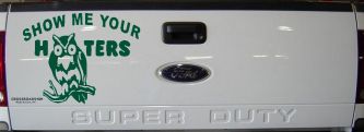 Show Me Your Hooters Owl Car or Truck Window Decal Sticker (Dark Green)