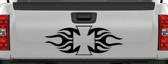 Chopper Iron Cross with Tribal Biker Car or Truck Window Decal Sticker (Black)