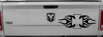 Chopper Iron Cross with Tribal Biker Car or Truck Window Decal Sticker (Black)