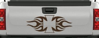 Chopper Iron Cross with Tribal Biker Car or Truck Window Decal Sticker (Brown)