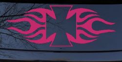 Chopper Iron Cross with Tribal Biker Car or Truck Window Decal Sticker (Hot Pink)