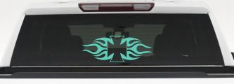 Chopper Iron Cross with Tribal Biker Car or Truck Window Decal Sticker (Mint)