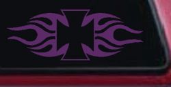Chopper Iron Cross with Tribal Biker Car or Truck Window Decal Sticker (Violet)