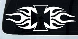 Chopper Iron Cross with Tribal Biker Car or Truck Window Decal Sticker