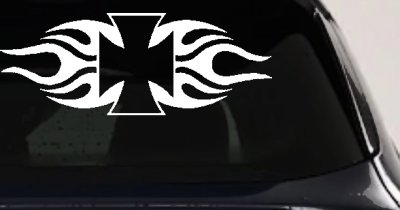 Chopper Iron Cross with Tribal Biker Car or Truck Window Vinyl Decal Sticker