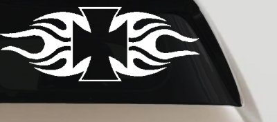 Chopper Iron Cross with Tribal Biker Car or Truck Window Vinyl Decal Sticker