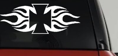 Chopper Iron Cross with Tribal Biker Car or Truck Window Vinyl Decal Sticker