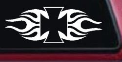 Chopper Iron Cross with Tribal Biker Car or Truck Window Decal Sticker