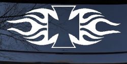 Chopper Iron Cross with Tribal Biker Car or Truck Window Decal Sticker