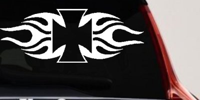 Chopper Iron Cross with Tribal Biker Car or Truck Window Vinyl Decal Sticker