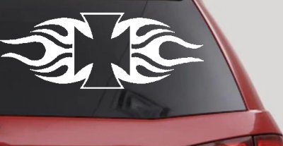 Chopper Iron Cross with Tribal Biker Car or Truck Window Vinyl Decal Sticker
