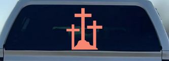 Three Crosses Christian Car or Truck Window Decal Sticker (Coral)