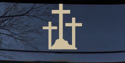 Three Crosses Christian Car or Truck Window Vinyl Decal Sticker (Desert Sand)