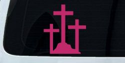 Three Crosses Christian Car or Truck Window Vinyl Decal Sticker (Hot Pink)