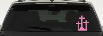 Three Crosses Christian Car or Truck Window Decal Sticker (Pink)