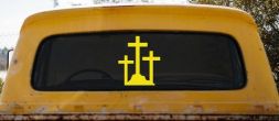 Three Crosses Christian Car or Truck Window Decal Sticker (Yellow)