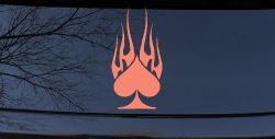 Flaming Spade Biker Car or Truck Window Decal Sticker (Coral)