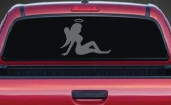 Mud Flap Women Angel with Halo Car or Truck Window Decal Sticker (Silver)