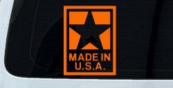 Made In the USA Patriotic Car or Truck Window Vinyl Decal Sticker (Orange)