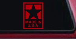 Made In the USA Patriotic Car or Truck Window Vinyl Decal Sticker (Red)