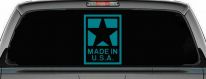 Made In the USA Patriotic Car or Truck Window Decal Sticker (Turquoise Blue)