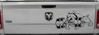 Bulldog With Barbells Car or Truck Window Decal Sticker (Black)