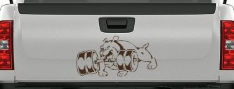 Bulldog With Barbells Car or Truck Window Vinyl Decal Sticker (Brown)