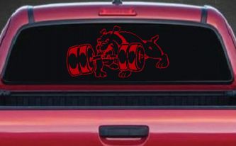Bulldog With Barbells Car or Truck Window Decal Sticker (Red)