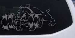 Bulldog With Barbells Car or Truck Window Decal Sticker (Silver)