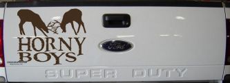 Horny Boys Buck Deer Hunting Car or Truck Window Decal Sticker (Brown)