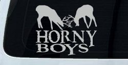 Horny Boys Buck Deer Hunting Car or Truck Window Decal Sticker (Light Gray)