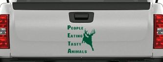PETA People Eating Tasty Animals Deer Hunting Car or Truck Window Decal Sticker (Dark Green)