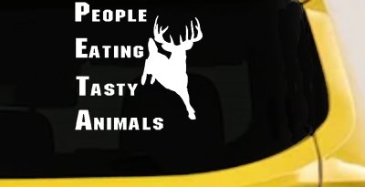 PETA Funny Deer Hunting Decal - Tasty Animals Car & Truck Sticker