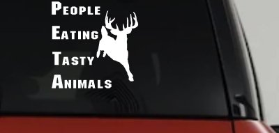 PETA Funny Deer Hunting Decal - Tasty Animals Car & Truck Sticker