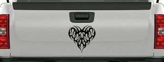 Tribal Heart with Swirls Car or Truck Window Decal Sticker (Matte Black)