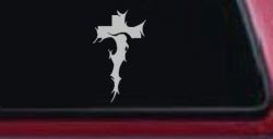 Tribal Thorn Jesus Cross Christian Car or Truck Window Decal Sticker (Light Gray)