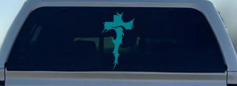 Tribal Thorn Jesus Cross Christian Car or Truck Window Decal Sticker (Turquoise Blue)