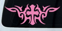 Christian Cross with Tribals Car or Truck Window Decal Sticker (Pink)