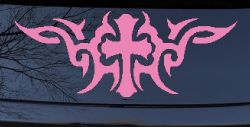 Christian Cross with Tribals Car or Truck Window Vinyl Decal Sticker (Pink)
