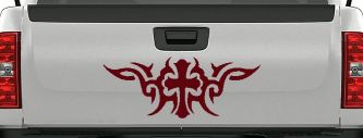 Christian Cross with Tribals Car or Truck Window Decal Sticker (Purple Red)