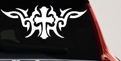 Christian Cross with Tribals Car or Truck Window Vinyl Decal Sticker